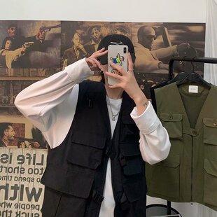 Summer Thin Functional Work Vest Men's Trendy Ins Multi-Flap Pocket Pants Loose High Street Tactical Vest Sleeveless Jacket