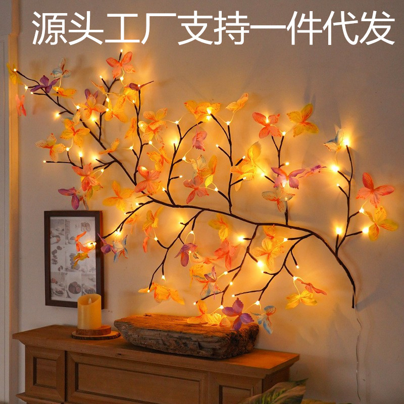 厂家跨境 LED藤条树枝灯串可弯曲蝴蝶室内氛围卧室背景造型装饰灯