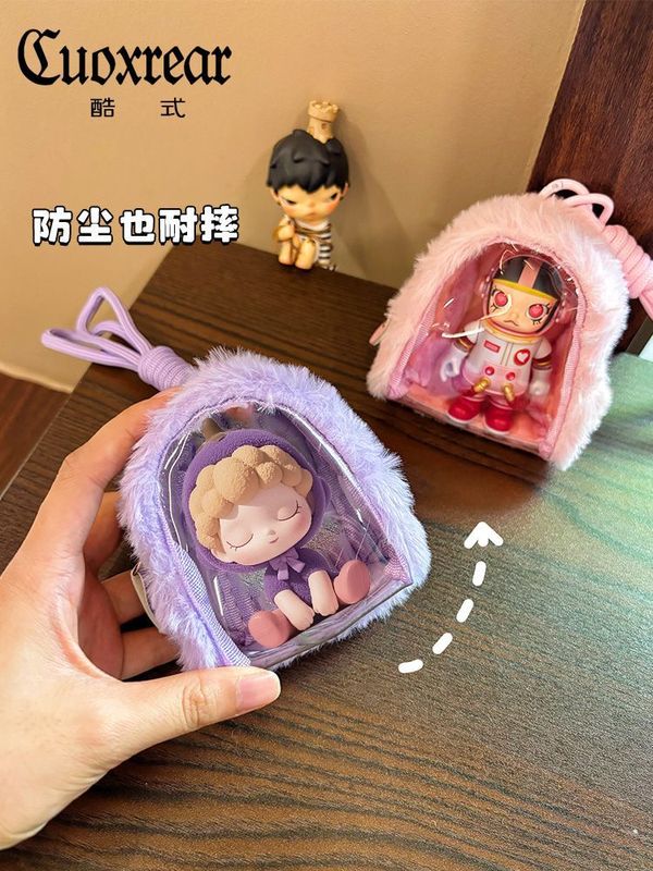 原创毛绒吧唧透明收纳包迷你可爱零钱包帆布耳机包谷子收纳挂包|undefined