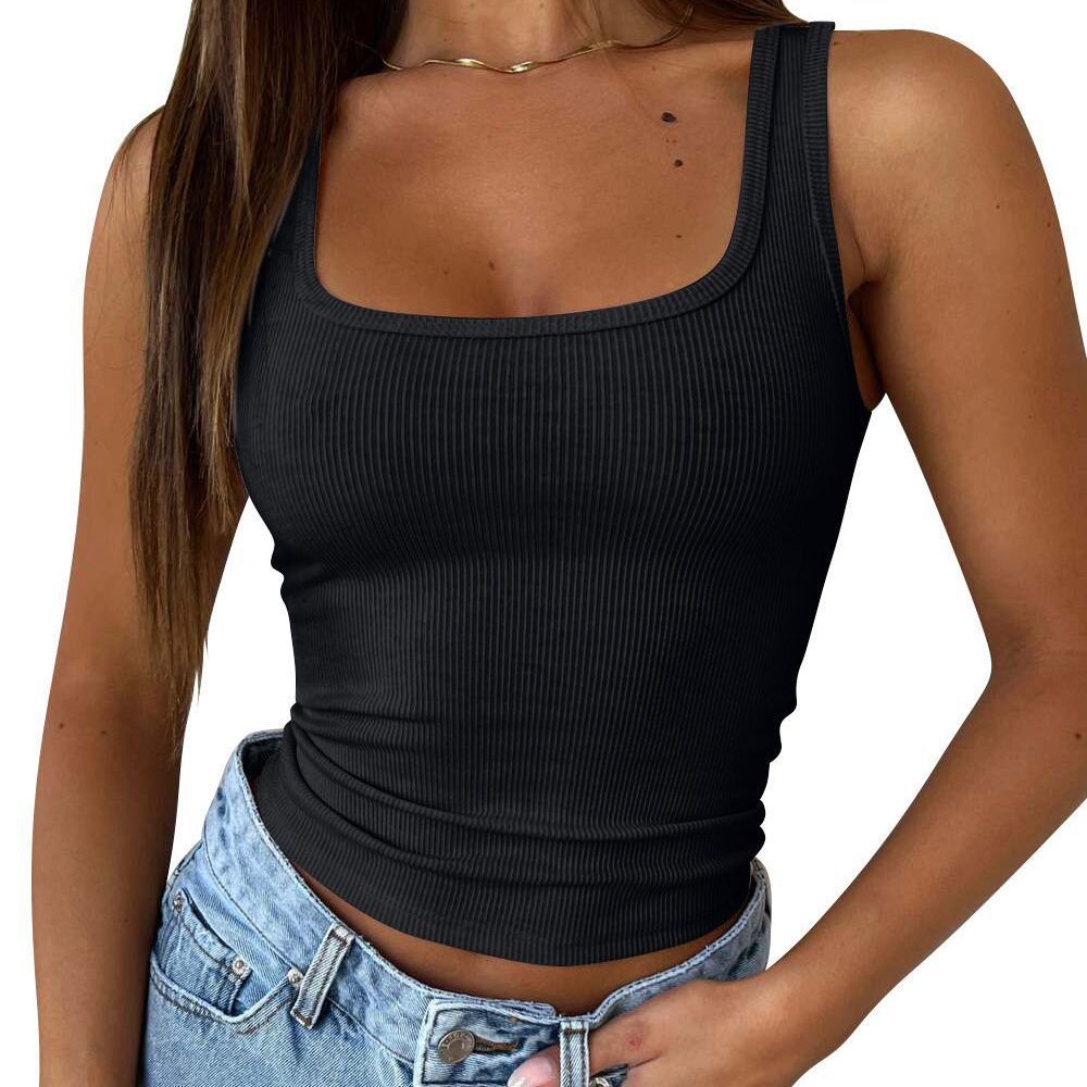 Women's Clothing Women's Slim Fit Ribbed Vest Style Sexy Solid Color Summer Hot Girl Top For Formal & Casual_ecoleips.com