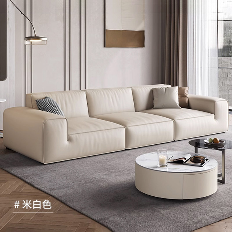 Sofá de piel de cabeza de vaca negra grande con bloque de tofu simple moderno, sala de estar, apartamento pequeño, resistente a los arañazos, cómodo, sofá de piel de vaca real image 4