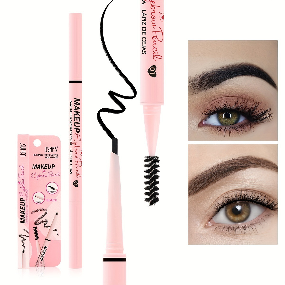 Lápiz de cejas giratorio de estilo explosivo transfronterizo USHAS, impermeable, resistente al sudor, no se desvanece, duradero, sin manchas, maquillaje natural