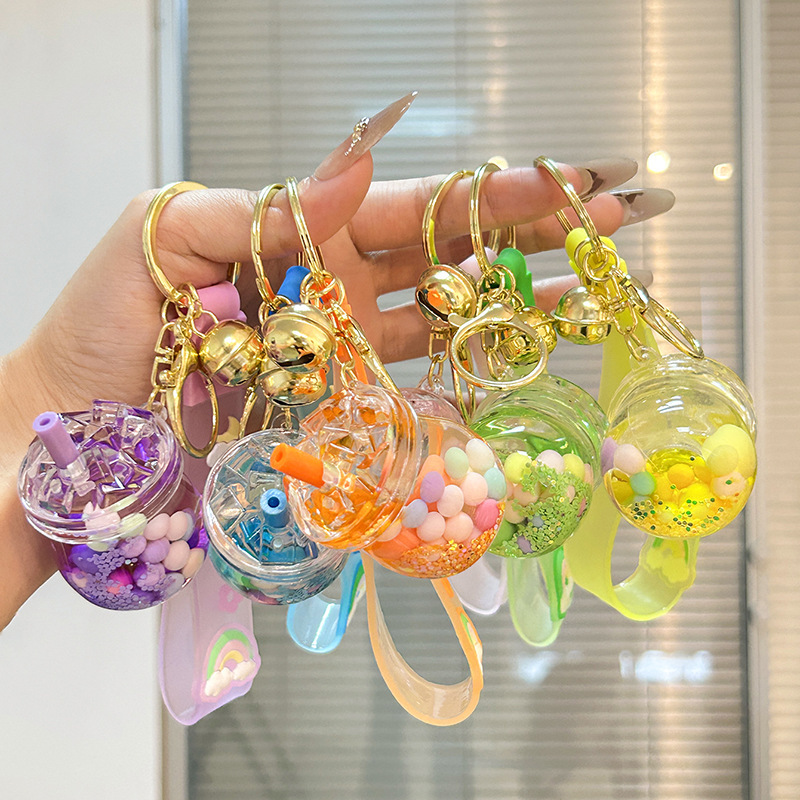 Pearl Milk Tea Liquid Quicksand Keychain Acrylic Oil-Filled Bag Pendant Keychain Colorful Quicksand Bottle Pendant Pearl Milk Tea Liquid Quicksand Keychain Acrylic Oil-Filled Bag Pendant Keychain Colorful Quicksand Bottle Pendant