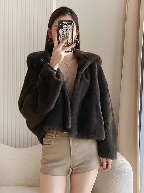 鹅绒整帽女短款貂皮水貂连天鹅貂皮大衣外套皮大衣皮草貂天鹅绒轻