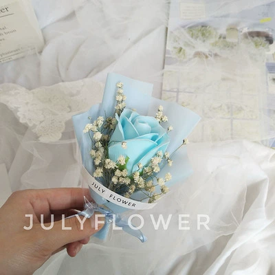 Blue Rose Soap Flower+White Star+Blue Paper+Fog Paper