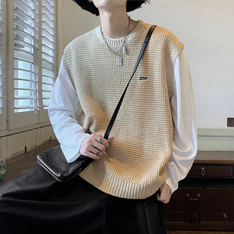 Autumn Simple Men's wool basic casual loose Korean round neck sleeveless sweater sweater vest fashion Autumn Simple Men's wool basic casual loose Korean round neck sleeveless sweater sweater vest fashion