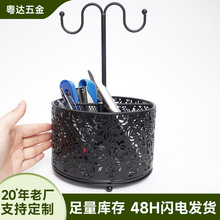 亚马逊金属圆形铁艺镂空桌面收纳桶 办公室台面黑色金属收纳笔筒