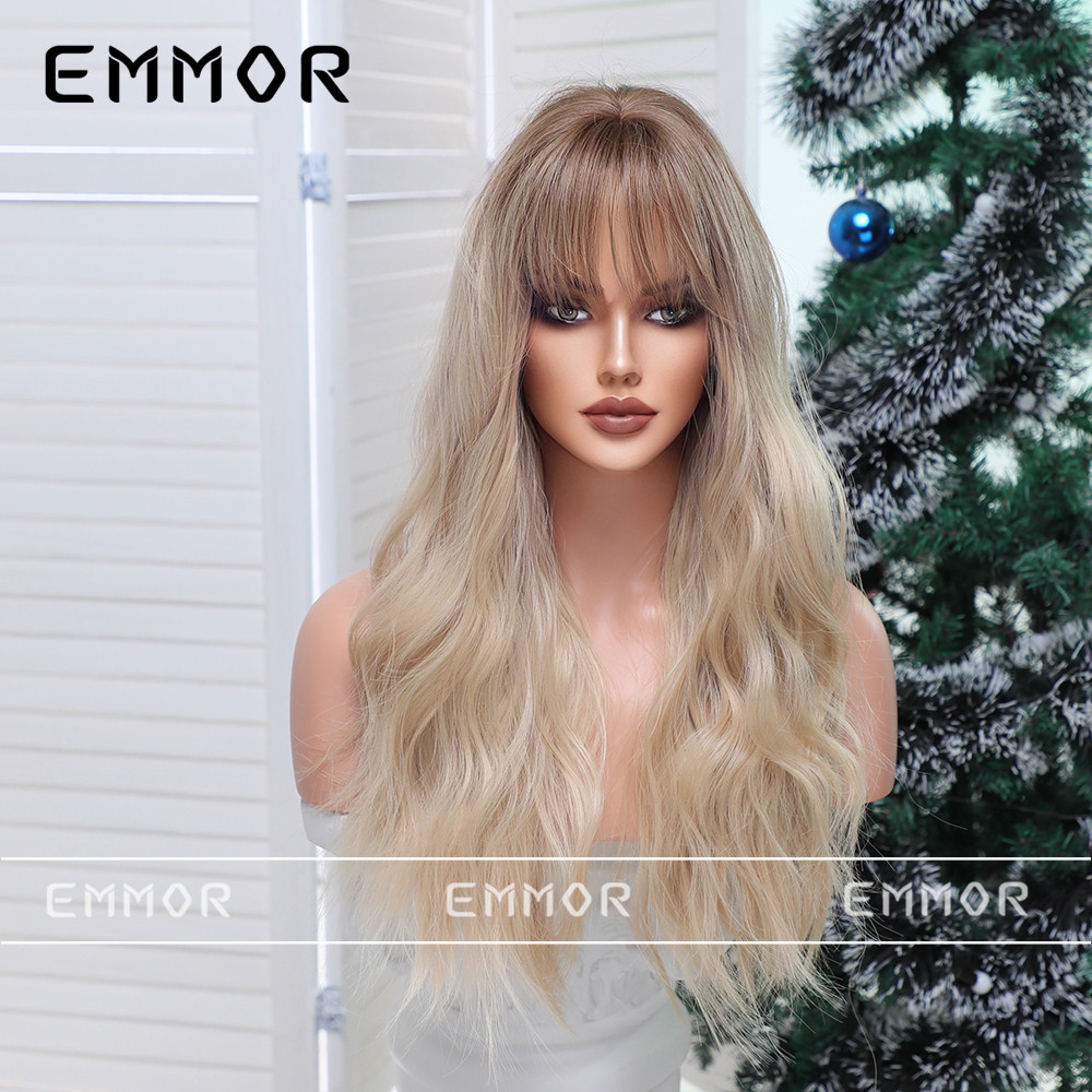 Comercio exterior transfronterizo nuevo tema de Navidad franja de pelo gradiente dorado marrón largo pelo rizado peluca europea y americana hembra