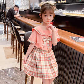 女童套装夏装2026新款洋气网红jk制服女孩学院风儿童套裙两件套潮