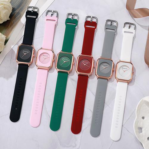 Factory Direct Student Watches for Girls, Wholesale Casual Square Personality Quartz Silicone Strap Cross-border Women's Watches
