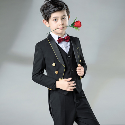 Children boys drummer host singers model show stage performance tuxedo coats and pants shirt vest Piano performance dress Suits sets magician performance outfits for kids