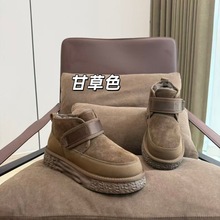 冬季新款魔术贴短筒雪地靴男真牛皮羊毛保暖加厚加绒鞋牛筋底拼接