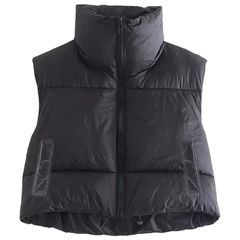 Gilet en coton de style européen et américain pour femme, gilet d'hiver à col montant en coton épais sans manches, gilet en pain pour femme_voghion.com