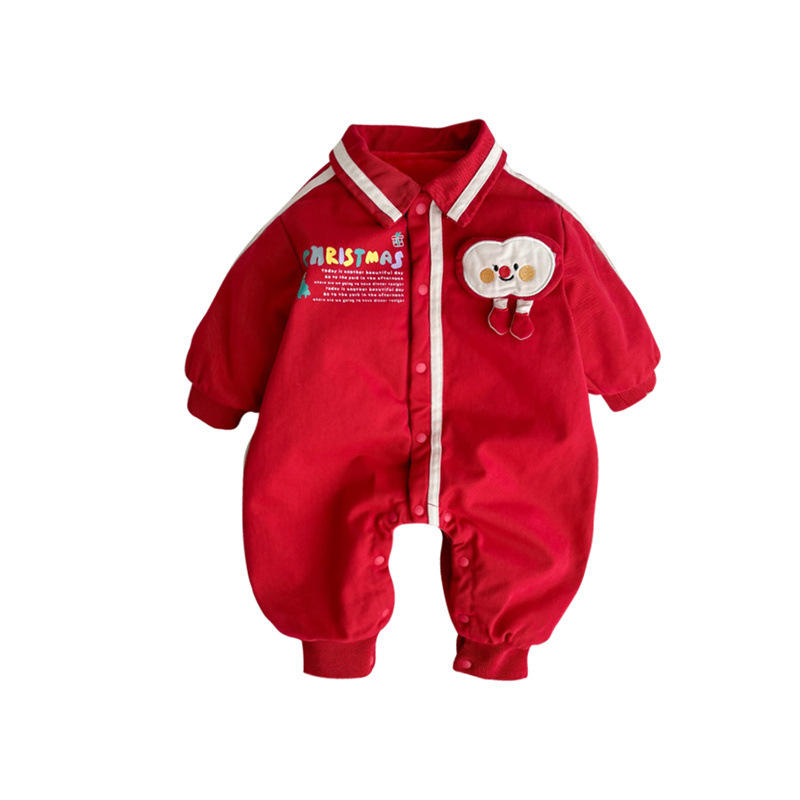 2024 nuevo producto bebé bebé coreano hombre bebé mono dibujos animados cara sonriente manzana mameluco rojo traje de año nuevo