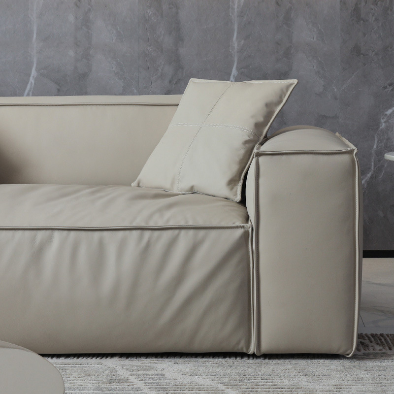 Sofá de cuero italiano minimalista sofá bloque de tofu sala de estar sofá de fila recta combinación de sofá cuadrado muebles de tres asientos