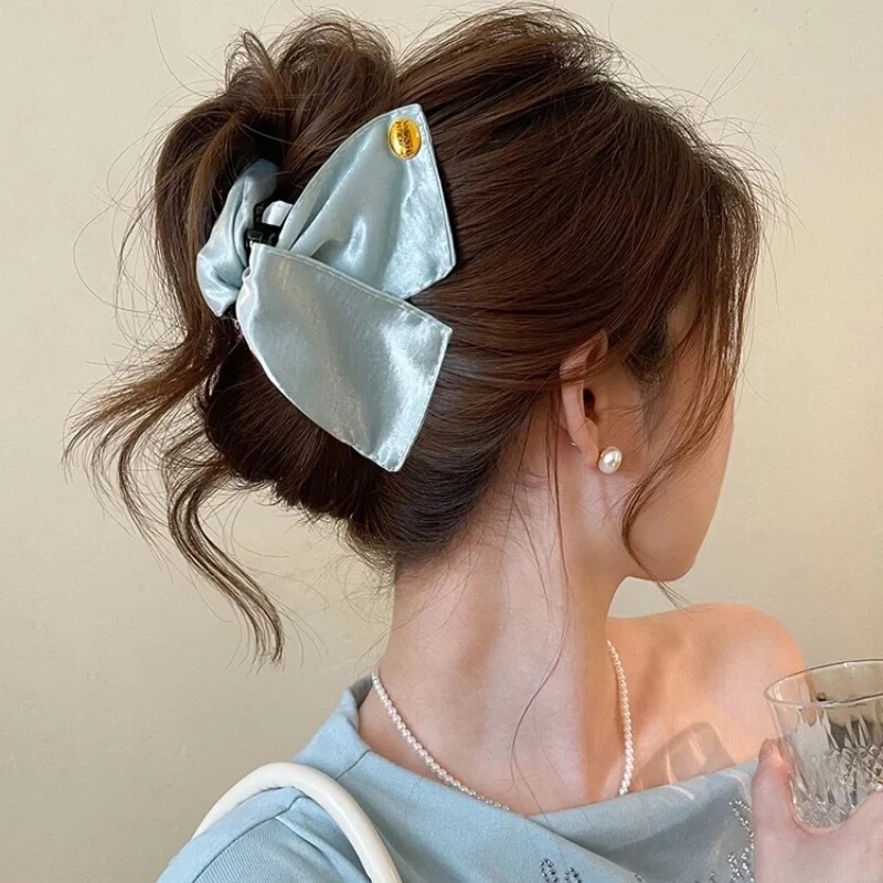 フレンチサテンゴールドラベルトライアングルグリッパー女性用ハイエンド2025新しい後頭部ヘアピンサメクリップヘアアクセサリー|undefined