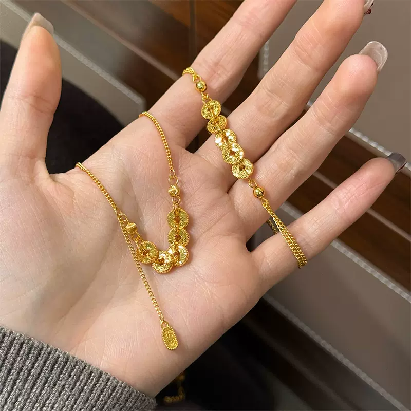 新款轻奢时尚精致铜钱碎冰冰项链简约高级感复古百搭气质锁骨链女