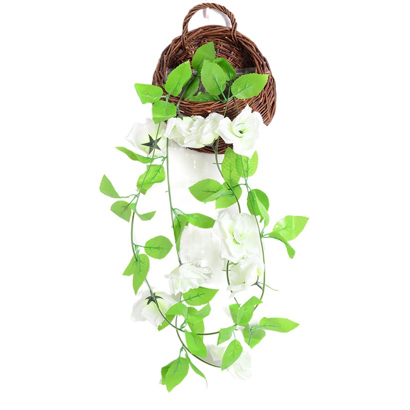 Artificial Rosa ratán vid colgante de pared Flor de seda decoración de la boda flor de cerezo ratán flor falsa herradura Planta artificial