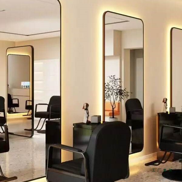 Hair Salon Mirror Station with Led Lights, Suitable for Hair Salons, Wall-Mounted or Freestanding, Warm Light and White Light Hair Salon Mirror Station with Led Lights, Suitable for Hair Salons, Wall-Mounted or Freestanding, Warm Light and White Light