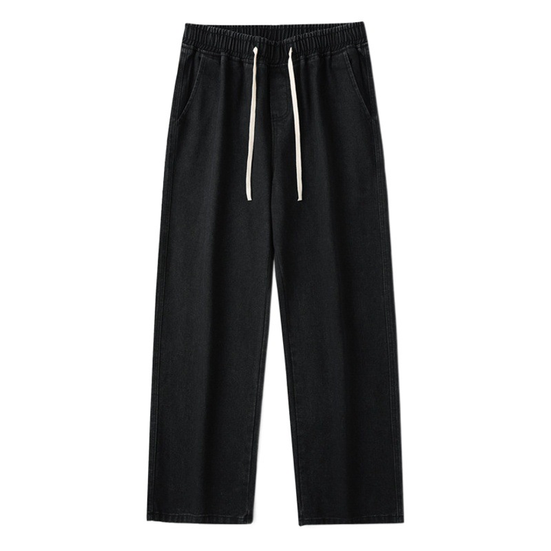 LKTM ropa de hombre #2025 primavera nuevo estilo jeans negros hombres con cordón elástico pantalones rectos sueltos de pierna ancha