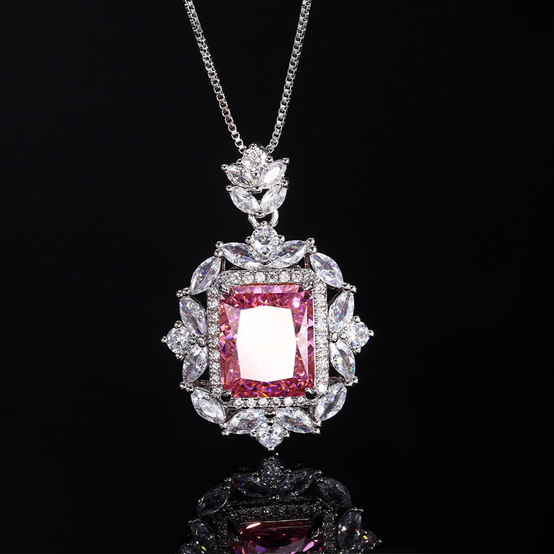 Nueva joyería de Zhuang Shengsheng, diamante con alto contenido de carbono, flor de hielo, diamante rosa profundo, incrustaciones de cobre, traje de moda de alta gama 10*12-6*8