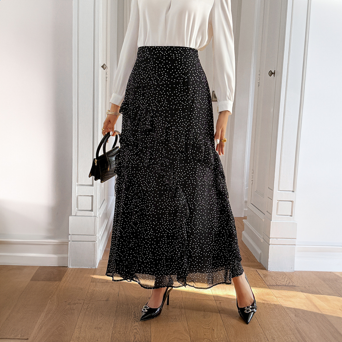 Women's Clothing Elegant Lace Trimmed Bodycon Maxi Skirt For Women Half-Length Autumn/Winter Fashion_ecoleips.com