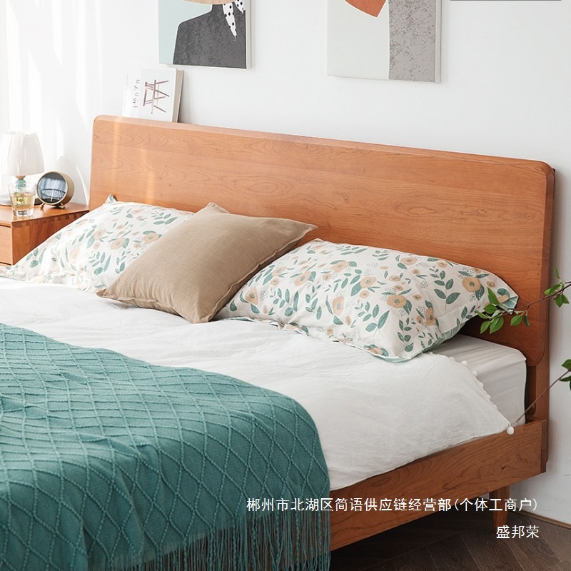 Fábrica directa isla cama de madera maciza moderna simple cama principal japonesa tatami de madera de cerezo 1.8m nórdica doble