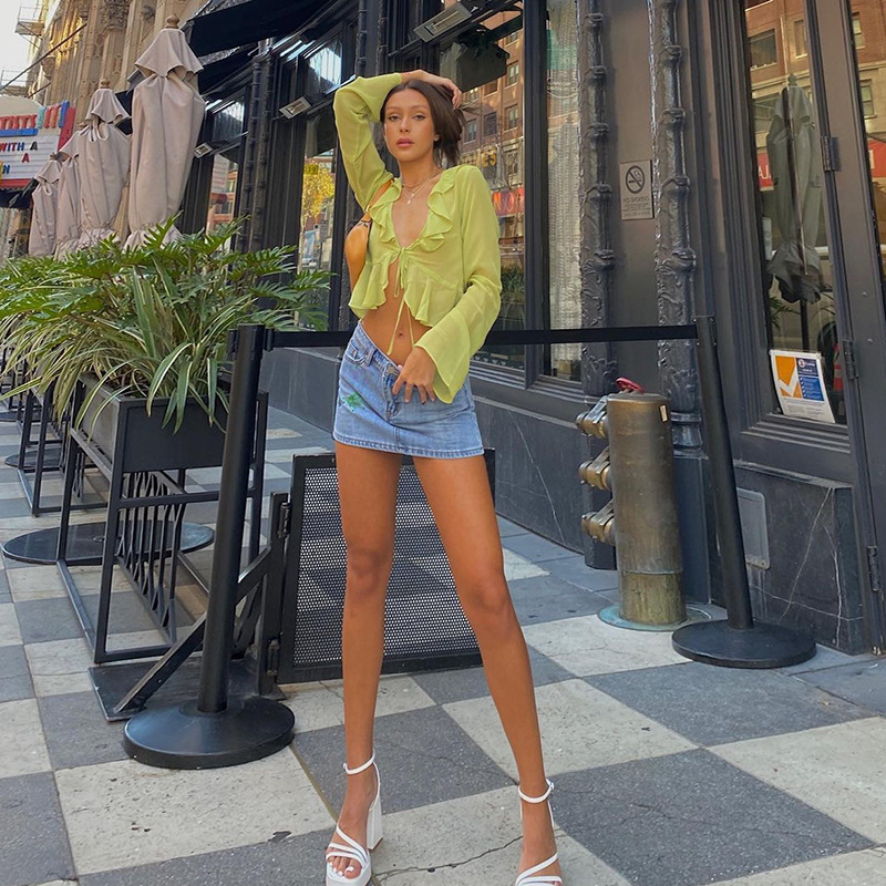 Elegant Women's Transparent Ruffled Blouse With Deep V Neck_voghion.com