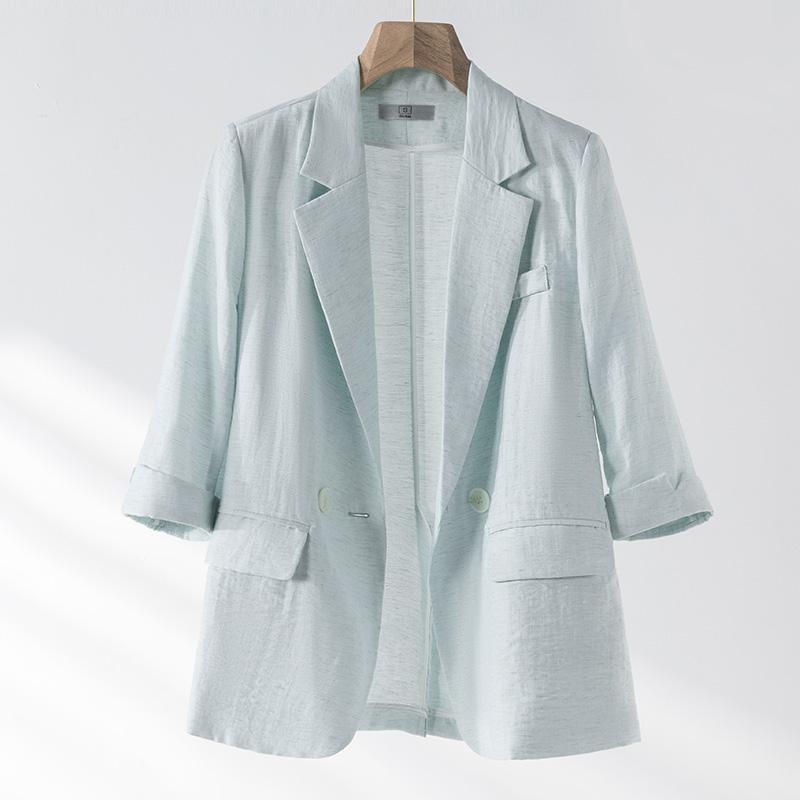 Linen Small Suit Jacket Women's Summer Thin Seven-point Sleeve Casual Elegant Small Men Cotton and Linen Suit 2024 New
