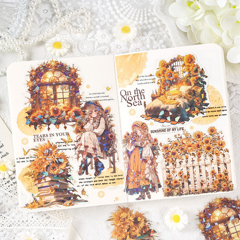 Flor belleza láser especial aceite transparente pegatinas impermeables para mascotas bolsas diy diario material concha luz pegatinas chicas