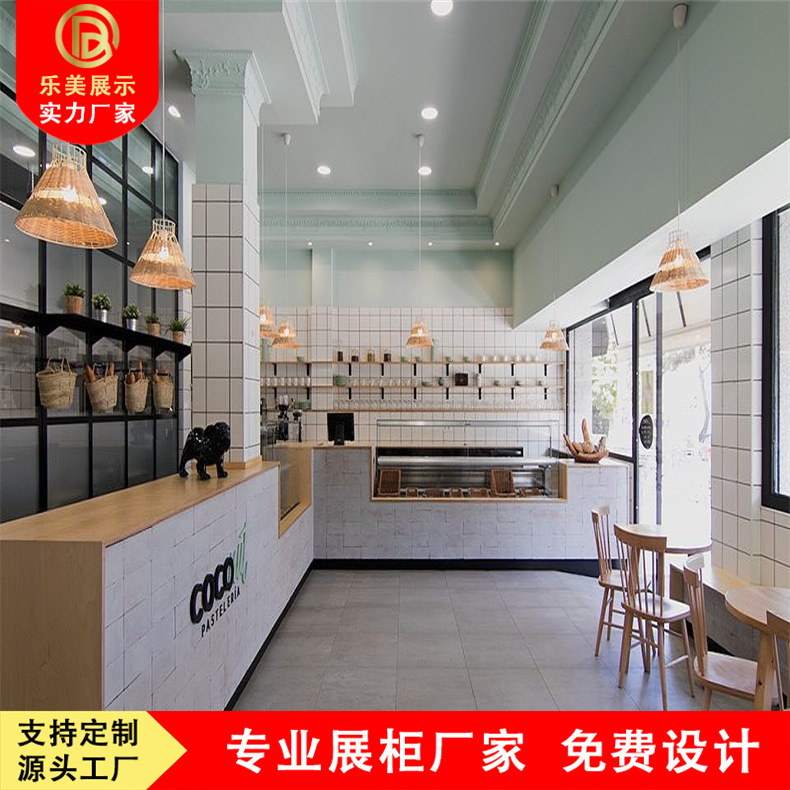 咖啡奶茶店柜台面包店直角转角收银台操作台中岛柜靠墙展示柜
