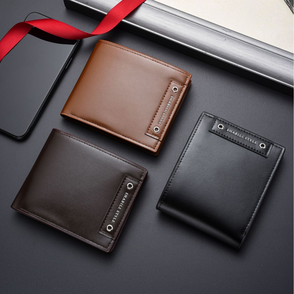 Men's Solid Color Pu Leather Fold In Half Small Wallets display picture 13