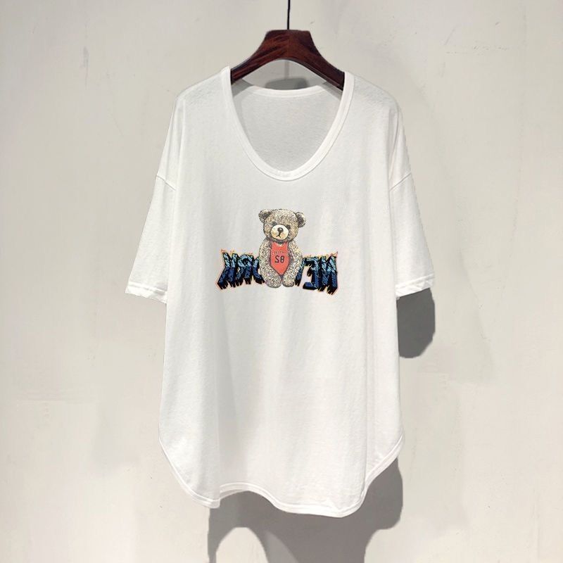 ファットmm 150kg ゆったり大きいサイズ ミドル丈 UVカラー 半袖 Tシャツ レディース 夏新作 韓国版 痩身お腹カバートップ|undefined