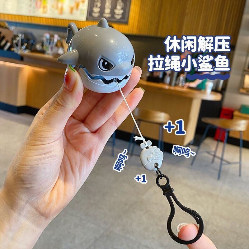 Pull-String Shark Pendant, Stress-Relief Toy, Creative Bag Accessory, Small Shark Keychain, Portable Pull-String Shark Pendant, Stress-Relief Toy, Creative Bag Accessory, Small Shark Keychain, Portable