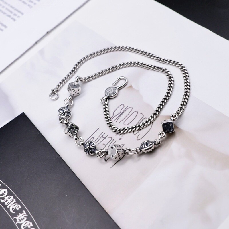 Sterling Silver fashion original design tank chain stitching dice cross necklace men and women clavicle chain couple sweater chain