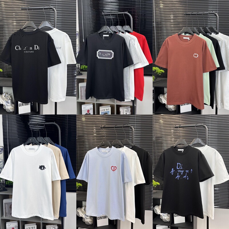 320g Cotton Tiktok High-End Version Dior Cd Letter Embroidery Casual Loose-Fitting Unisex Short-Sleeve T-Shirt