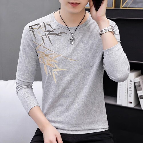 Men's Long-Sleeve T-Shirt for Autumn, Stylish and Versatile Top for Students, Casual and Easy-to-Wear Blouse with Round Neck, Base Shirt for Fall