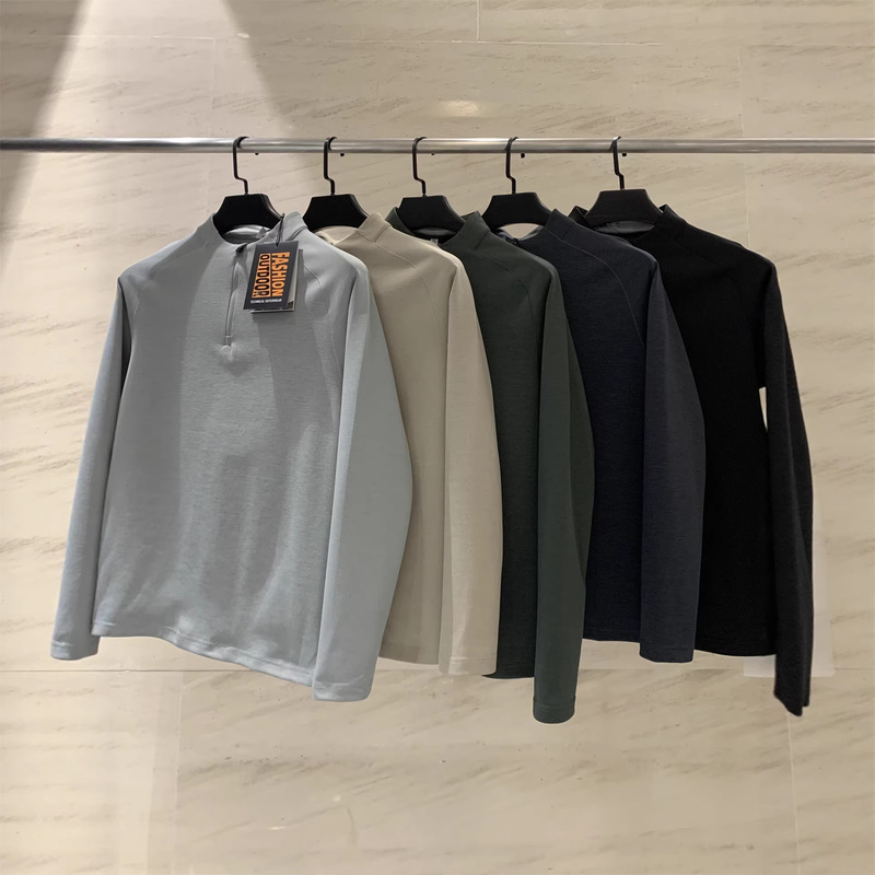 Outdoor Technology! Functional Style Spring and Autumn Solid Color Men's Casual Half-Zip Half-High Collar Long-Sleeve T-Shirt Sweatshirt
