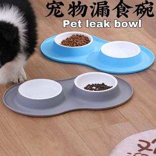 Cross-border in stock cat double bowl protective cervical spine oblique dog bowl dog food bowl drinking water feeder plastic food leakage Bowl