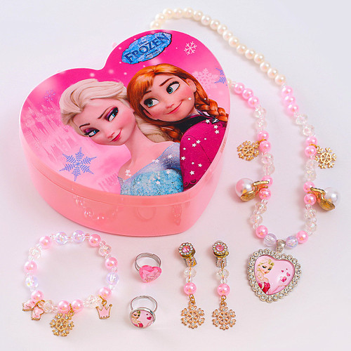 Children's cartoon princess style necklace cute bracelet jewelry box set baby makeup box ring earrings
