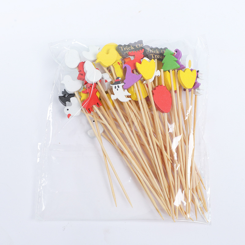 Frutas desechables lindas pequeñas flores frescas coloridas postre sushi hamburguesas de arte frutas bambú palo al por mayor