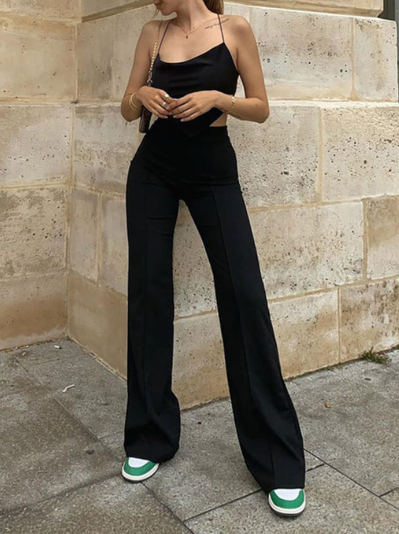 Dames broek hoge taille flared wijde pijpen elastisch_voghion.com