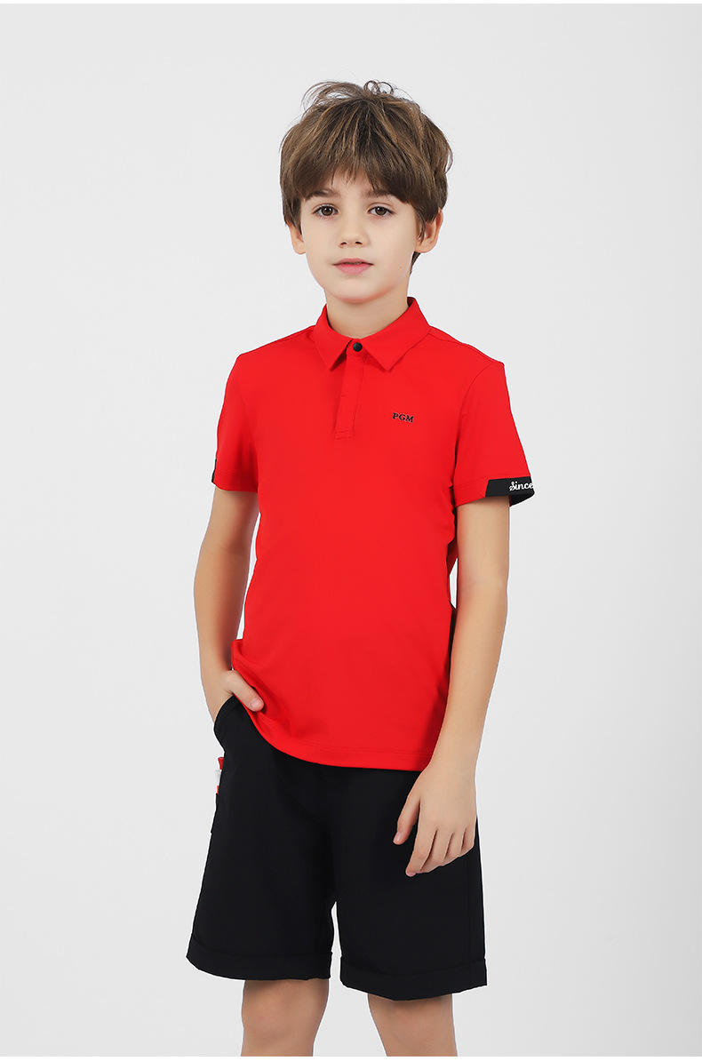 Áo thun golf trẻ em PGM tay ngắn thể thao mùa hè bé trai chất liệu thấm hút — YF599-màu trắng, YF599-Đen, YF599-màu đỏ chi tiết 9
