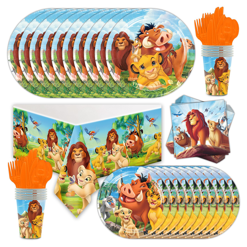 New Lion King birthday party venue layout props children cartoon disposable paper plate tissue tableware suit