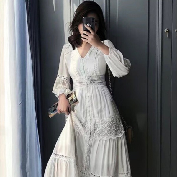 Ethnic white lace beach dress