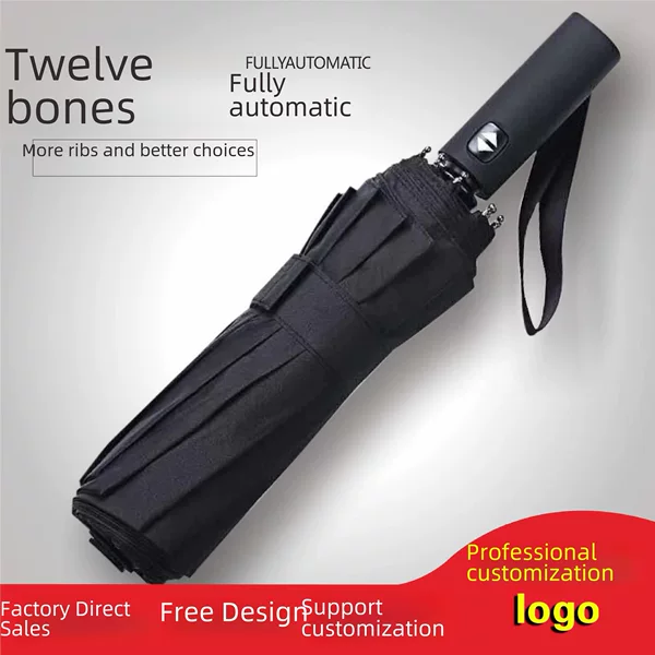 Ten-Bone Business Enlarged Automatic Thickeneded Vinyl Foldableing Sun Umbrella Custom Logo Advertising Printed Gift Umbrella