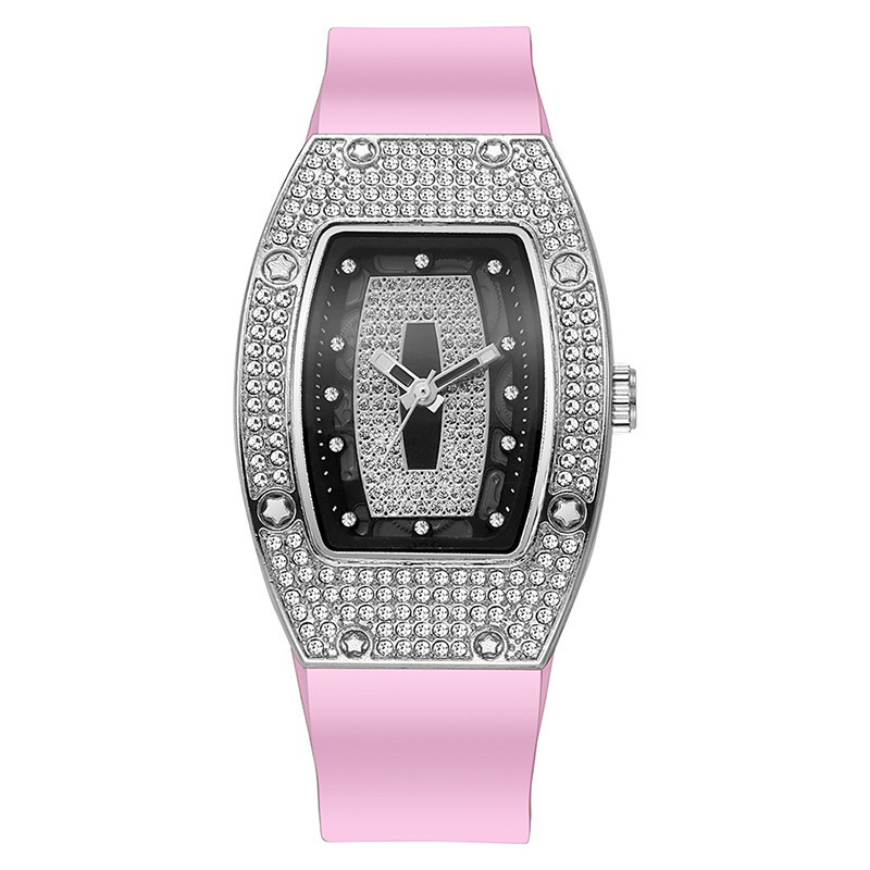 Barrel-shaped Diamond-inlaid Quartz Strap Women's Watch Fashion Trendy Temperament Ladies Wristwatch Silicone Watch Wholesale White