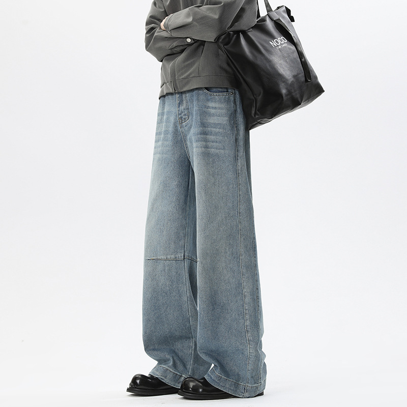 Amerikanischer Deconstructed Cleanfit Curved-Cut Jeans für Herren, Herbst- und Wintertrend, Marke Washed Straight-Leg_voghion.com