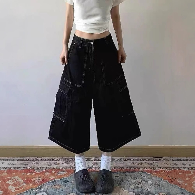 American Street Retro Multi-Pocket Denim Shorts for Women Summer New Style Loose Casual Workwear Cropped Pants