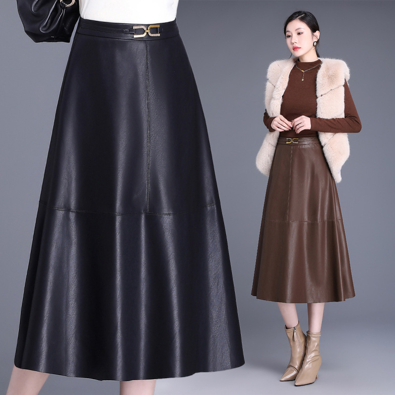 品牌高档秋冬百搭包臀半身裙韩版舒适显瘦时尚气质绵羊皮A字皮裙